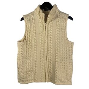 John Branigan Weavers Cable Knit Wool Vest Cream Ivory Aran Style  Ireland‎ M
